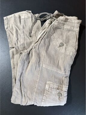 American Eagle Outfitters Beige Cargo Jogger Pants Size 4 Regular Linen Blend